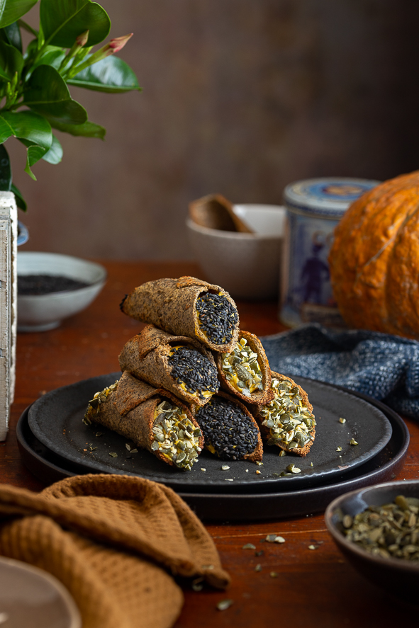 cannoli salati con mousse di zucca e gorgonzola
